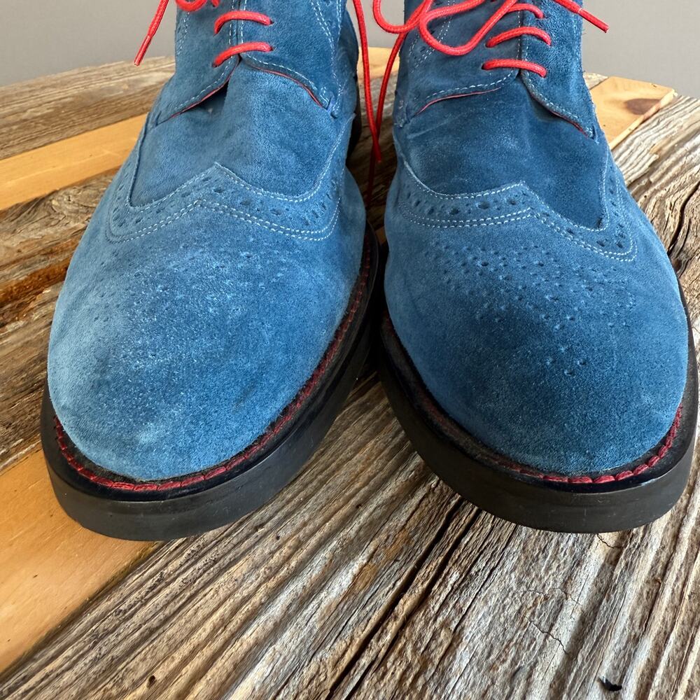 Bugatchi blue suede wing tip dress shoes - loafers - red laces - size 12.5 - Picture 2 of 9